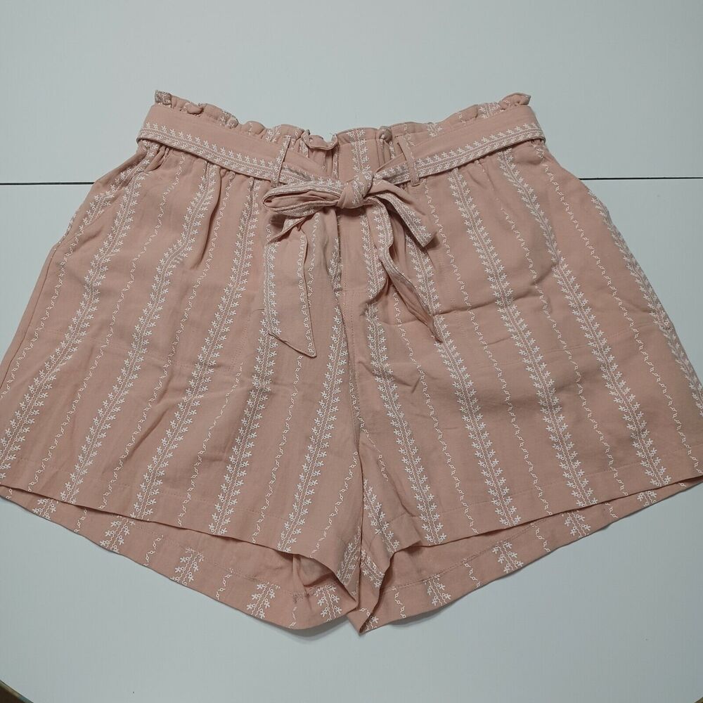 Cotton Bleu Women XL Rose Branch Shorts Pink White Pockets Boho 100% Cotton Belt